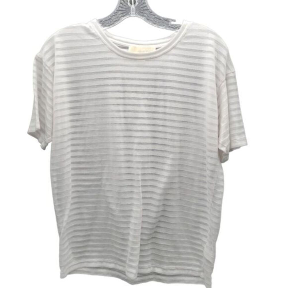 Michael Kors Striped White Semi-Sheer‎ Tshirt Sz M
